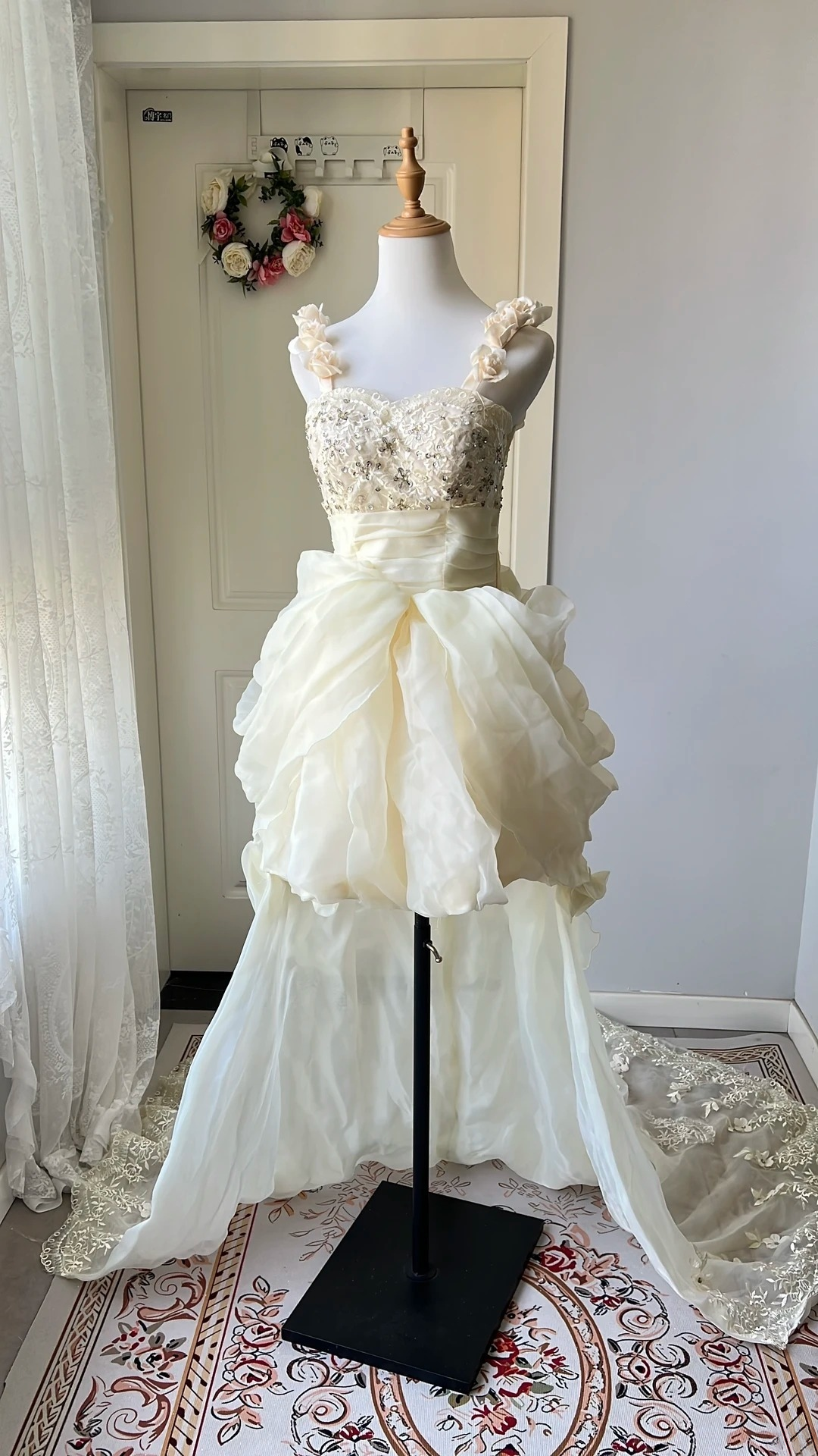 Modest Prom Dresses Aesthetic High Low Yellow Organza Straps Evening Outfits RC0674