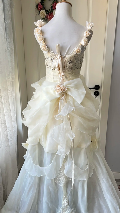 Modest Prom Dresses Aesthetic High Low Yellow Organza Straps Evening Outfits RC0674