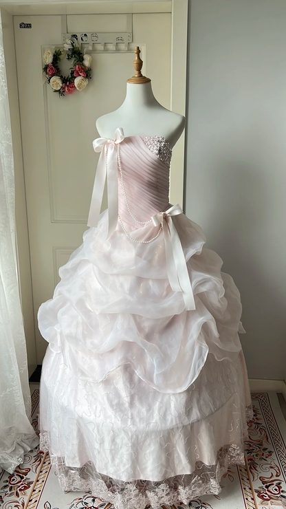 Pretty Sweet 16 Dress Long Strapless Pink With Bow-knot Ball Gown Sweet Sixteen Party Birthday Dresses RC0675