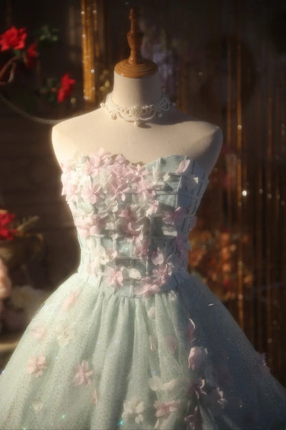 Light Mint Green Sweet 16 Dress Ball Gown Sweetheart With 3D Flowers Sweet Sixteen Princess Dress RB9399