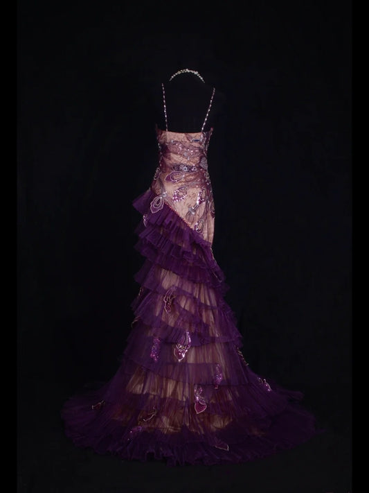 Vintage 2000s Mermaid Spaghetti Straps Grape Beads Plus Size With Lace Long Prom Dresses Impress 21th Birthday Outfits Party Gown AS352