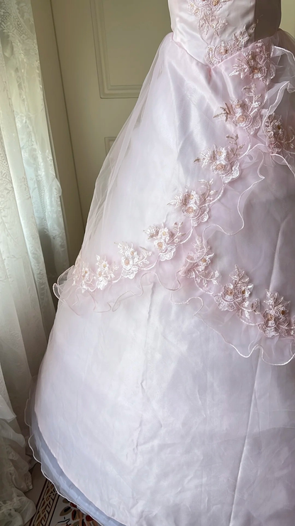 Sweet 15 Quinceanera Dress Ball Gown Off The Shoulder Pink With Flowers Lace Long 16th Birthday Outfits RC0676