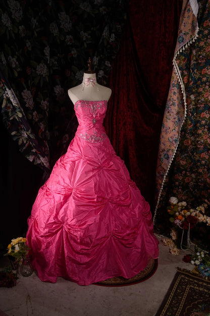 Charming Ball Gown Formal Events Strapless Pink With Silver Beaded Quince Dress Quinceanera Dresses Birthday Outfits RB8575