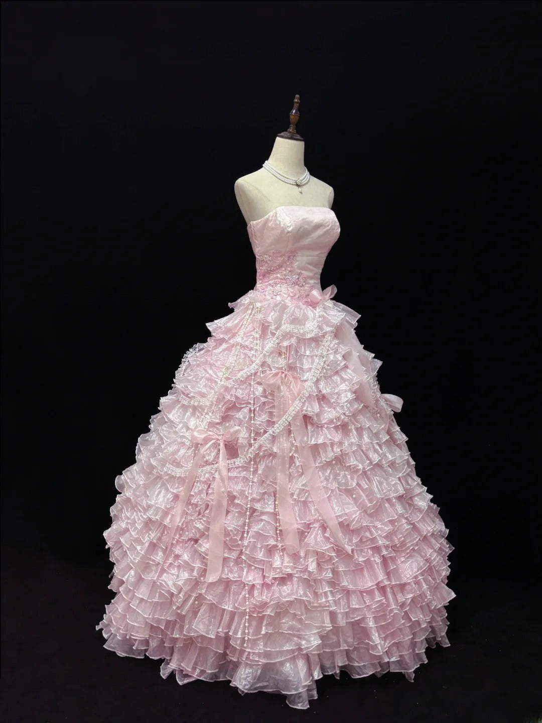 Luxury Pink Ball Gown Strapless Poofy Long With Ruffled Tiered Lace Quince Dress inspo Quinceanera Dresses Sweet 15 16 Outfits RB7807