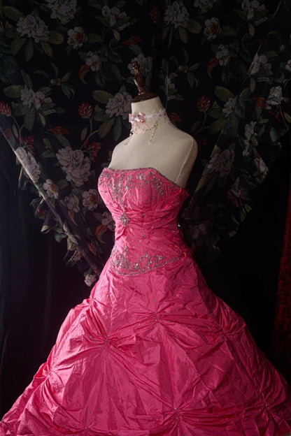 Charming Ball Gown Formal Events Strapless Pink With Silver Beaded Quince Dress Quinceanera Dresses Birthday Outfits RB8575