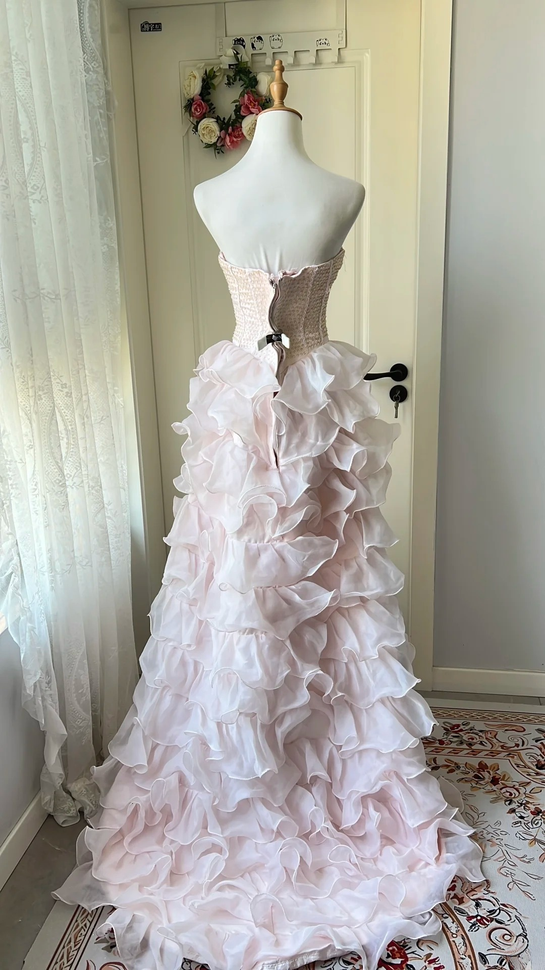 Pretty Sweet 16 Dress Long Strapless Pink With Bow-knot Layers Ball Gown Sweet Sixteen Party Birthday Dresses RC0677