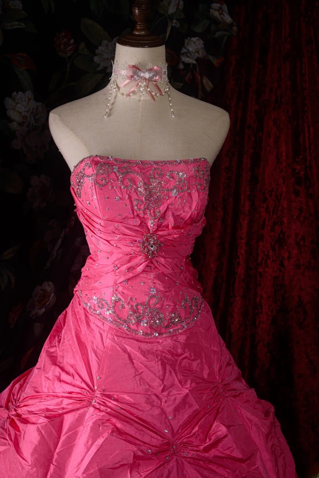 Charming Ball Gown Formal Events Strapless Pink With Silver Beaded Quince Dress Quinceanera Dresses Birthday Outfits RB8575