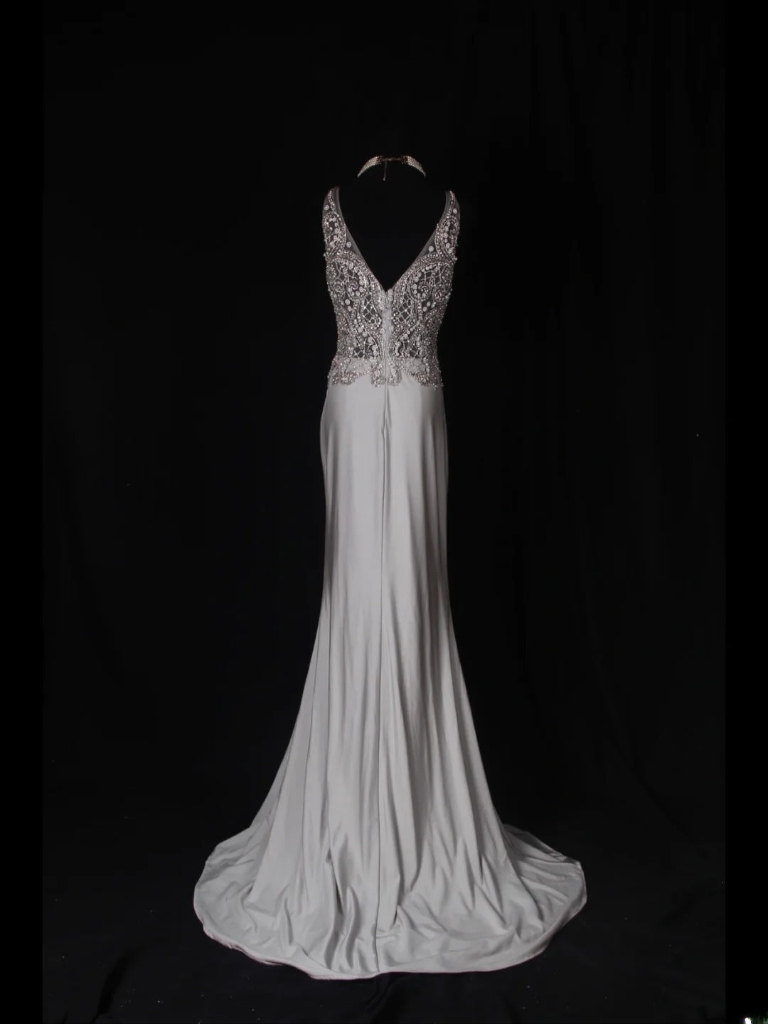 Vintage Mermaid V Neck Silver 1970s With Silver Beads Bodice Long Prom Dresses Inspo 19th Birthday Outfit Formal Gown AS354