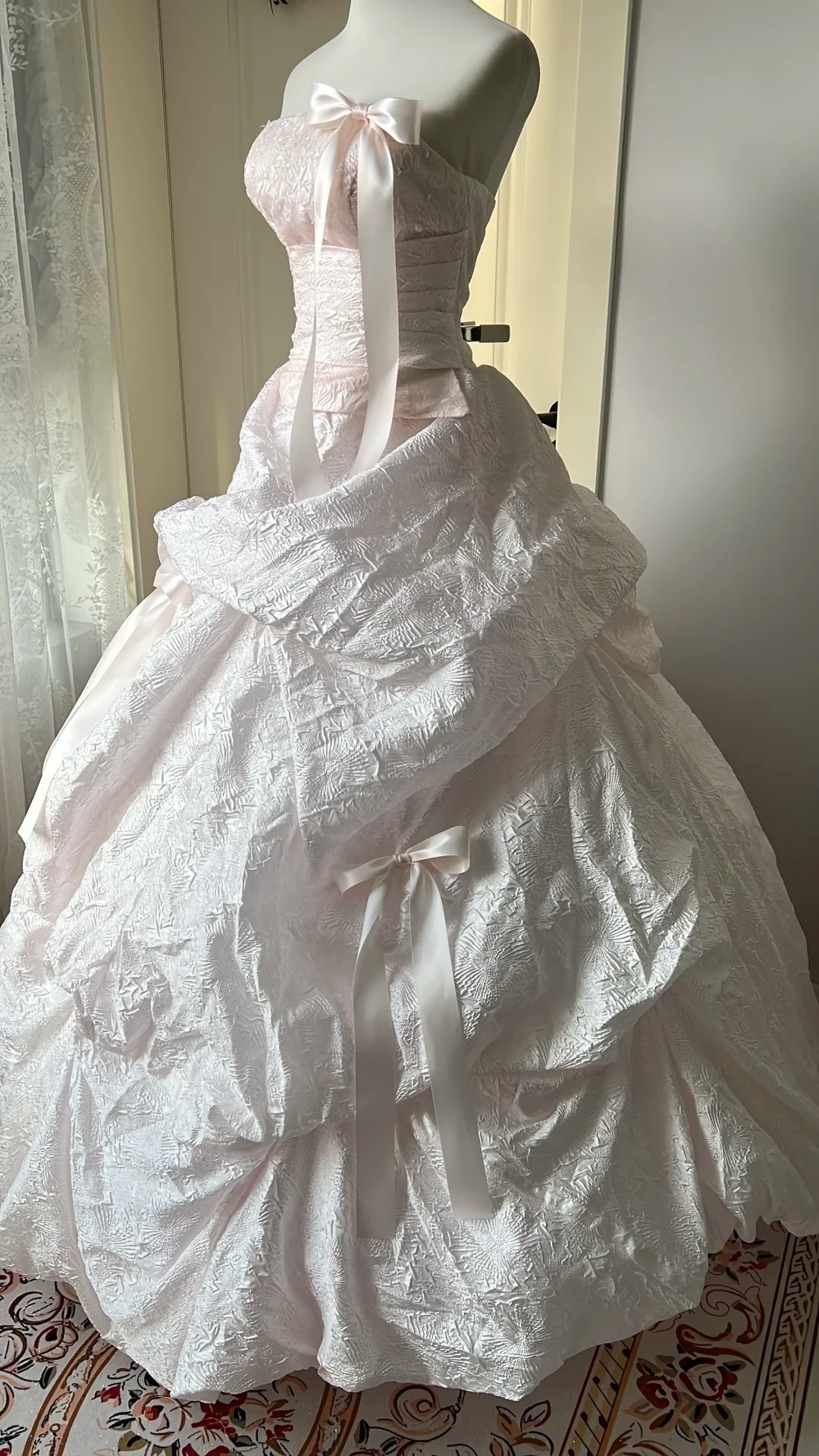 Pretty Sweet 16 Dress Long Strapless Pink With Bow-knot Satin Ball Gown Sweet Sixteen Party Birthday Dresses RC0679