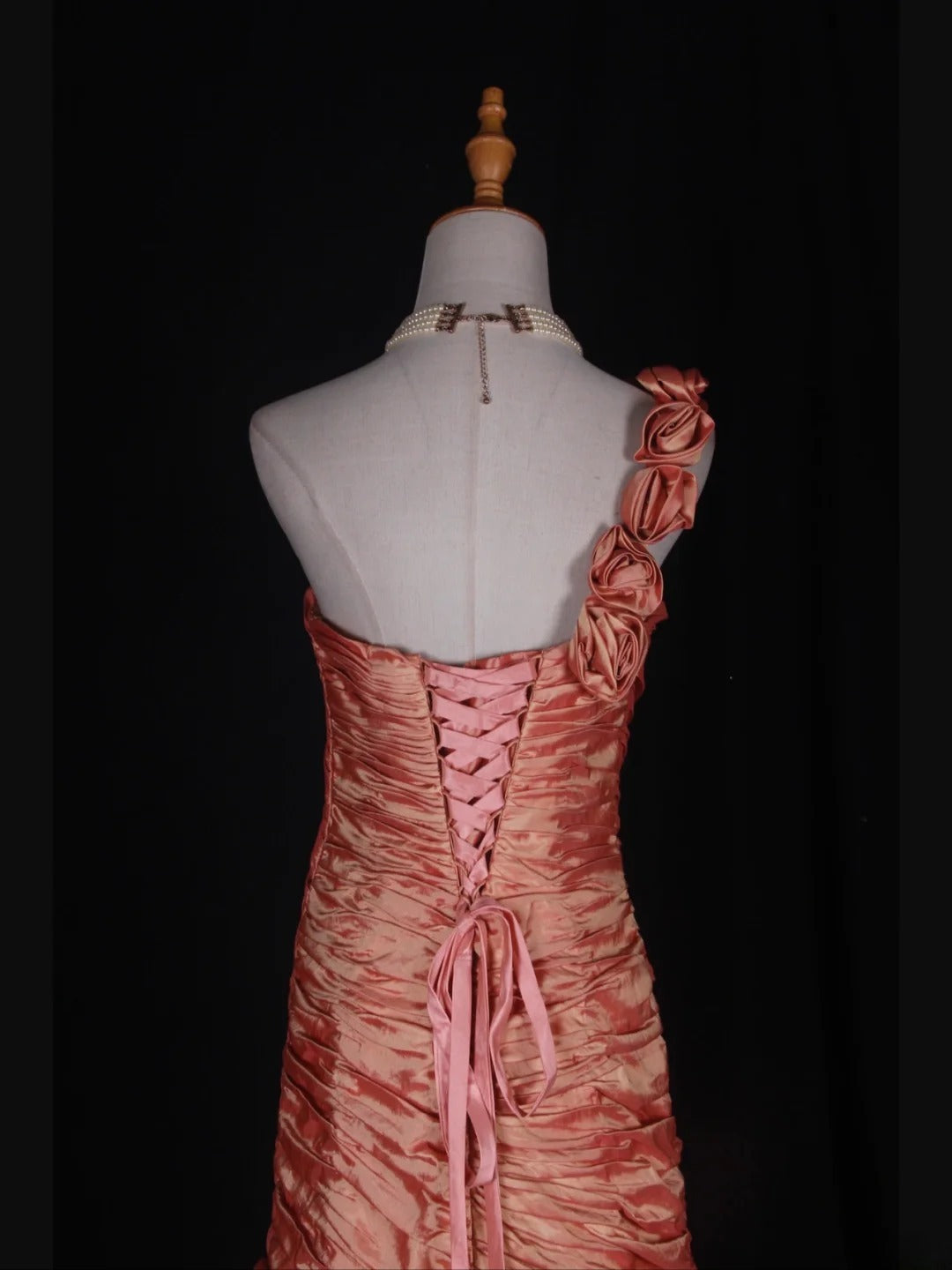 Vintage Mermaid One Shoulder 1970s With Pleated Ruffled Taffeta Bodice Long Prom Dresses Inspo 19th Birthday Outfit Formal Gown AS357