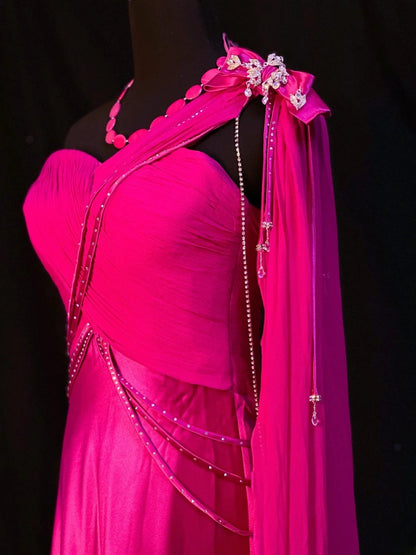 Vintage Prom Dresses Mermaid One Shoulder Hot Pink Satin With Beading 1950s Retro Classy Long Party Formal Outfits RB6185