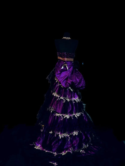Sexy Ball Gown Strapless Grape Tulle Long Prom Dress Inspiration Party For Womens Formal Dresses RB8817