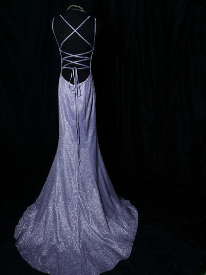 Vintage Prom Dresses Mermaid Spaghetti Strap Lilac Backless Sequin 1950s Retro Classy Long Party Formal Outfits RB6186