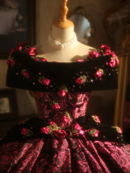 Pink Sweet 16 Dress Ball Gown Off Shoulder Floral With 3D Flowers Sweet Sixteen Princess Dress RB9400