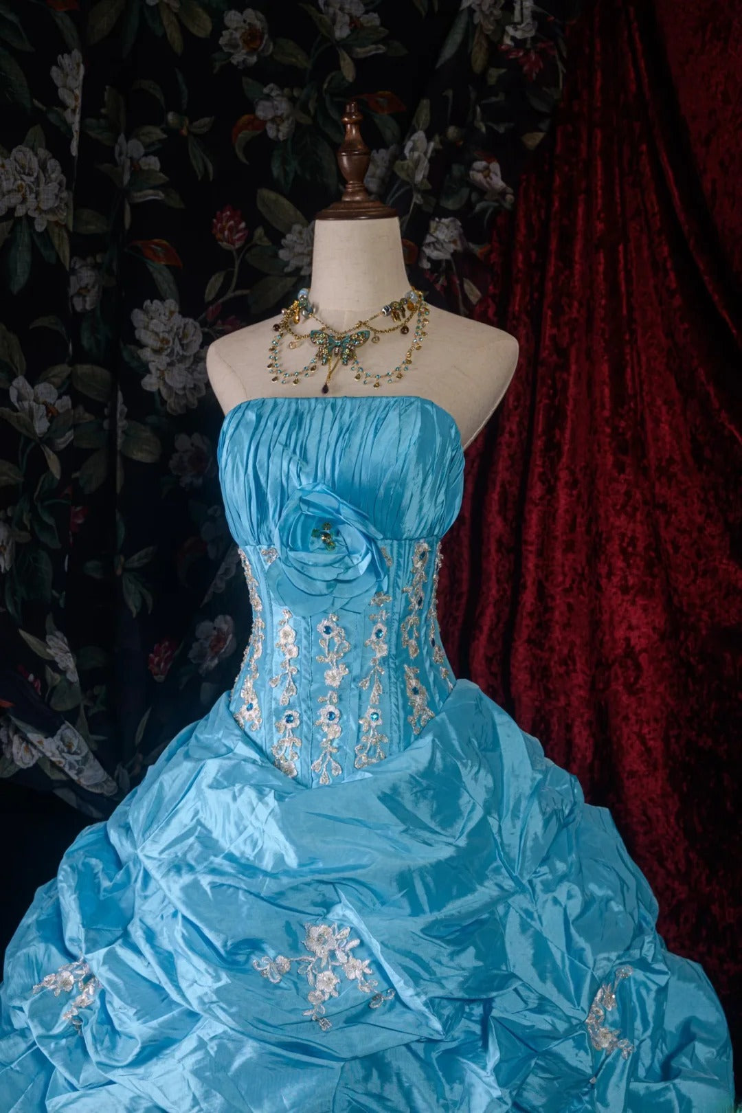 Charming Ball Gown Formal Events Strapless Blue With Tiered Appliqued Quince Dress Quinceanera Dresses Birthday Outfits RB8576
