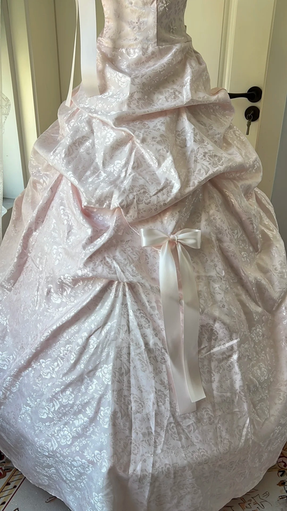 Cute Sweet 16 Dress Long Strapless Pink With Bow-knot Satin Ball Gown Sweet Sixteen Party Birthday Dresses RC0683