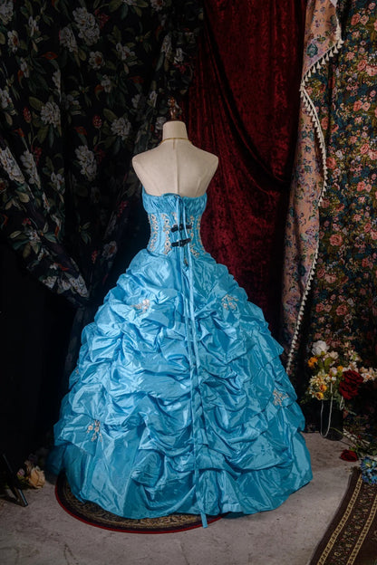 Charming Ball Gown Formal Events Strapless Blue With Tiered Appliqued Quince Dress Quinceanera Dresses Birthday Outfits RB8576
