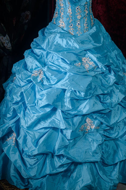 Charming Ball Gown Formal Events Strapless Blue With Tiered Appliqued Quince Dress Quinceanera Dresses Birthday Outfits RB8576