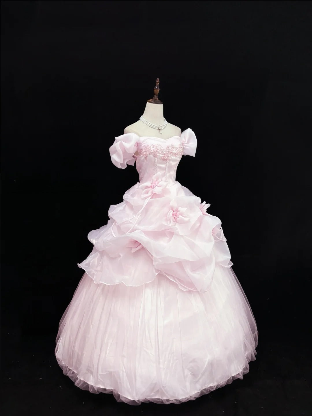 Luxury Ball Gown Off The Shoulder Pink Poofy Long With Ruffled Tiered Quince Dress inspo Quinceanera Dresses Sweet 15 16 Outfits RB7814