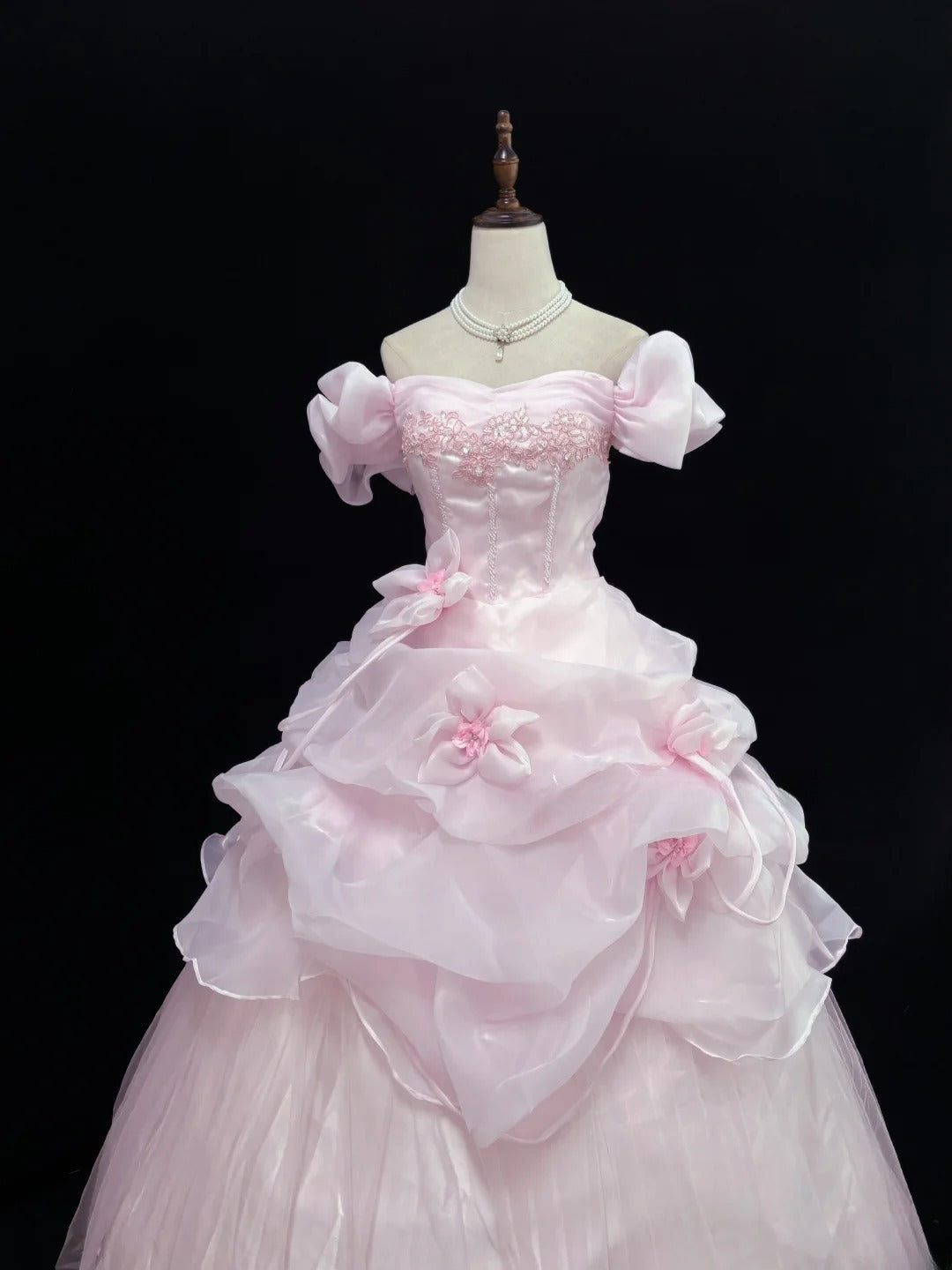 Luxury Ball Gown Off The Shoulder Pink Poofy Long With Ruffled Tiered Quince Dress inspo Quinceanera Dresses Sweet 15 16 Outfits RB7814