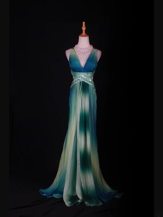 Vintage Mermaid 80s V Neck Multi Colors Backless Beads With Beaded Backless Long Prom Dresses Inspo Birthday Outfit Formal Gowns AS361