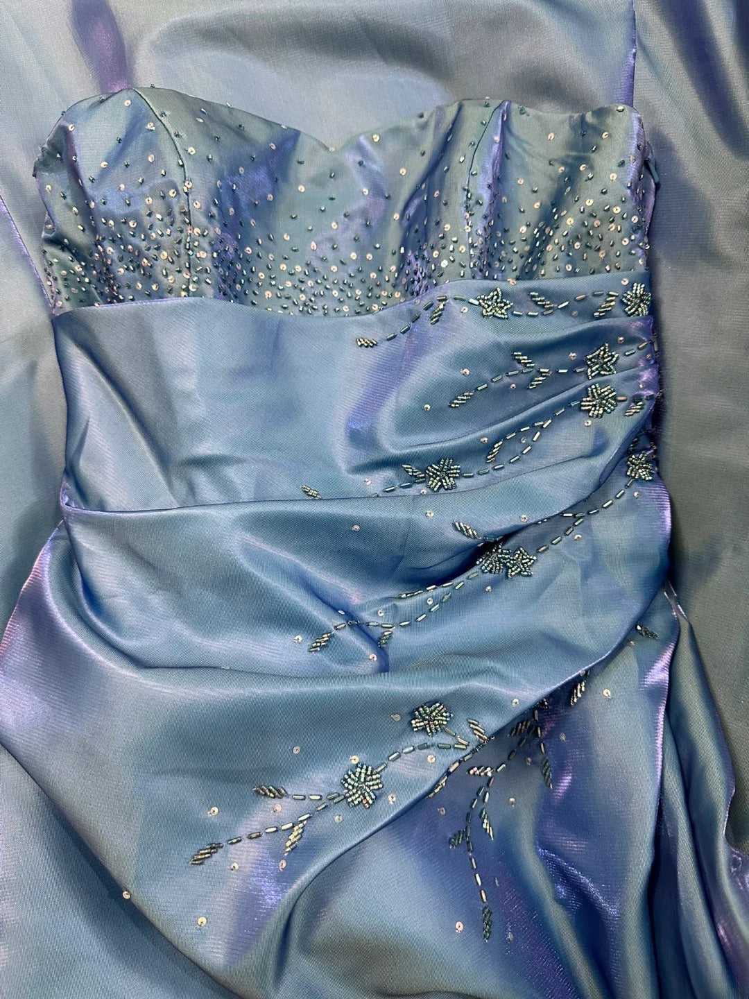 Vintage 2000s Prom Dresses Ball Gown Strapless Blue Satin Long Party Gown Formal Outfits RB6187