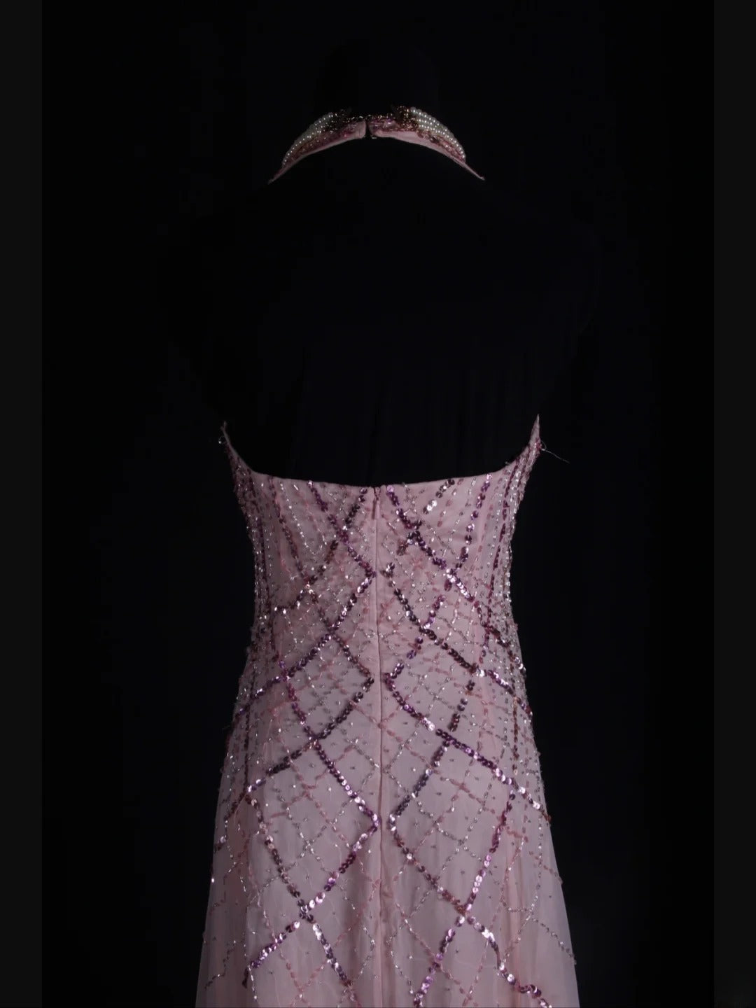 Retro 60s A Line V Neck Rose Pink Chiffon With Beads Long Prom Dresses Inspo 22th Birthday Outfit Formal Gown AS362