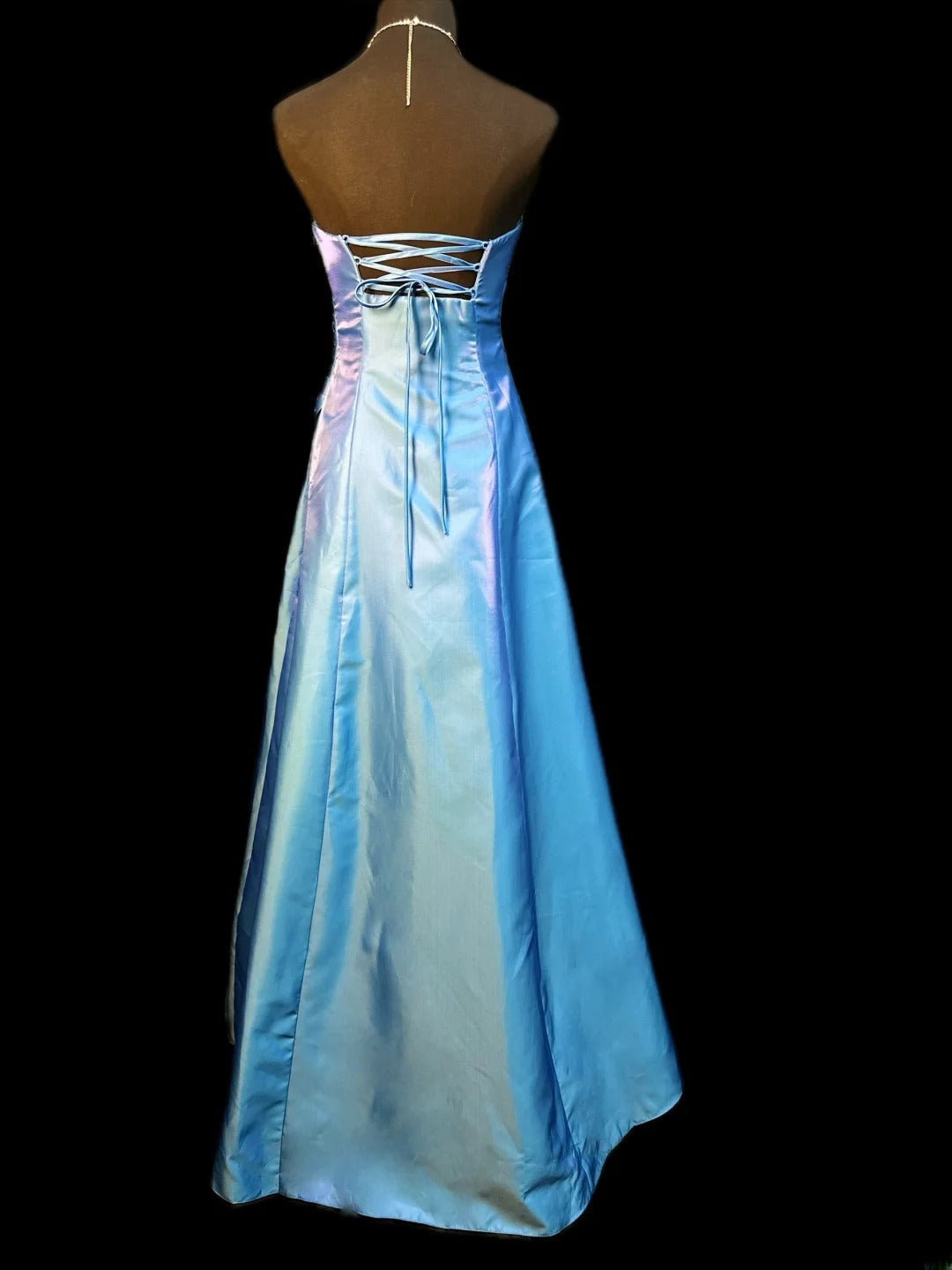 Vintage 2000s Prom Dresses Ball Gown Strapless Blue Satin Long Party Gown Formal Outfits RB6187