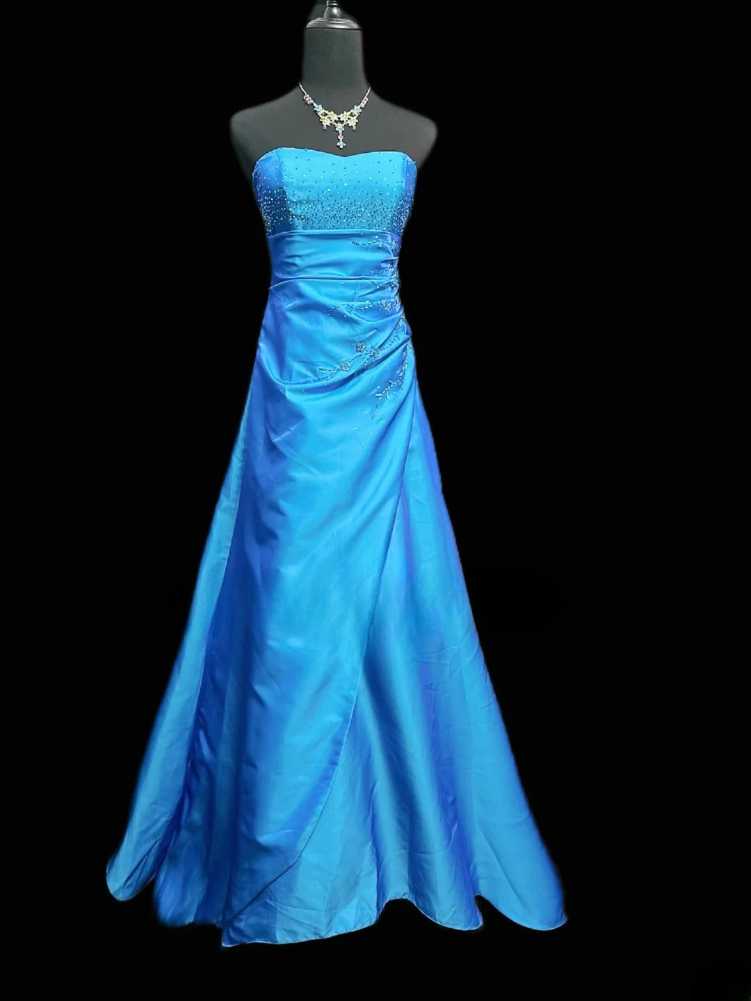 Vintage 2000s Prom Dresses Ball Gown Strapless Blue Satin Long Party Gown Formal Outfits RB6187