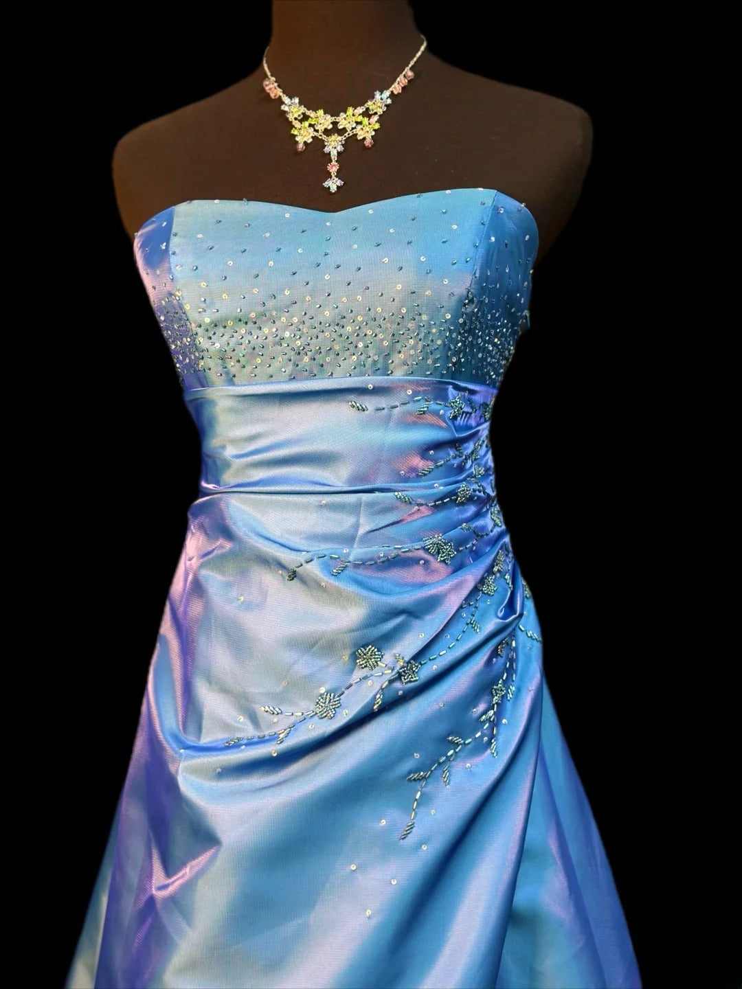 Vintage 2000s Prom Dresses Ball Gown Strapless Blue Satin Long Party Gown Formal Outfits RB6187