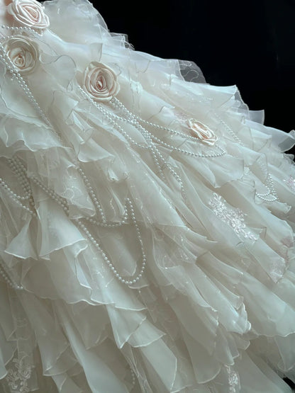 Luxury Ball Gown Sweetheart Light Pink Poofy Long With Ruffled Tiered Flowers Quince Dress inspo Quinceanera Dresses Sweet 15 16 Outfits RB7815