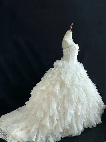Beautiful Ball Gown Sweetheart Light Pink Poofy Long With Ruffled Tiered Flowers Quince Dress inspo Quinceanera Dresses Sweet 15 16 Outfits RB7816