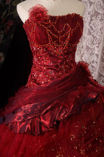 Charming Ball Gown Formal Events Strapless Burgundy With Lace 15 Anos Quince Dress Quinceanera Dresses RB8577