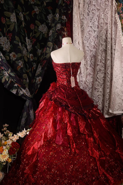 Charming Ball Gown Formal Events Strapless Burgundy With Lace 15 Anos Quince Dress Quinceanera Dresses RB8577