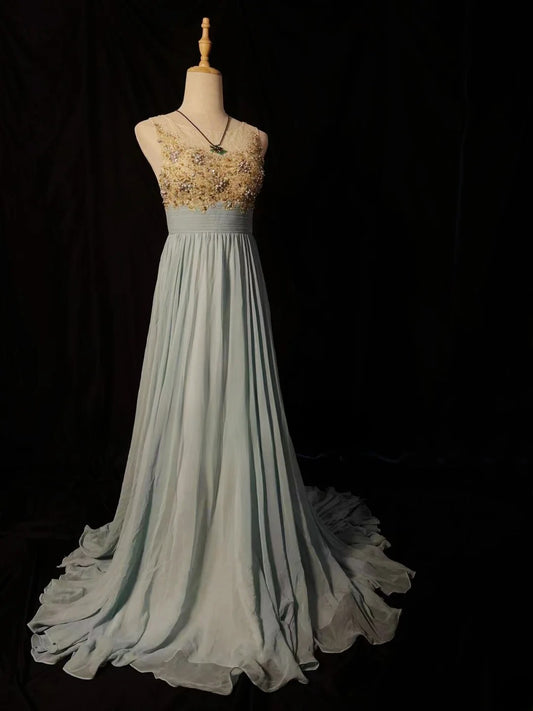 Vintage Prom Dresses A line Scoop Neck Backless Chiffon 1950s Retro Classy Long Party Formal Outfits RB6188