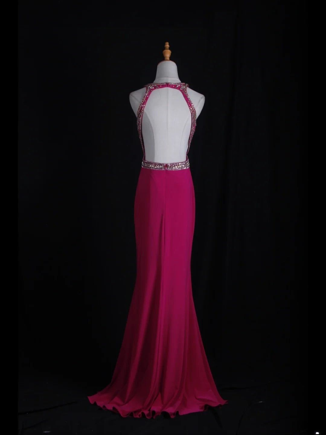 Vintage Mermaid 80s Scoop Hot Pink Backless Beads With Beaded Open Backs Long Prom Dresses Inspo Birthday Outfit Formal Gowns AS364