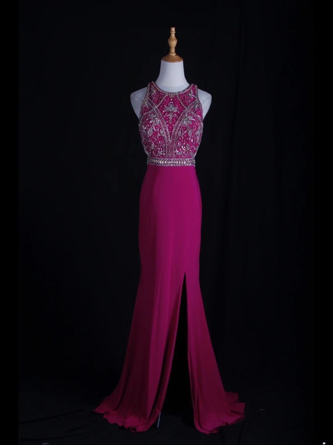 Vintage Mermaid 80s Scoop Hot Pink Backless Beads With Beaded Open Backs Long Prom Dresses Inspo Birthday Outfit Formal Gowns AS364
