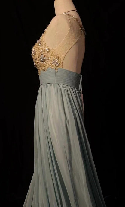 Vintage Prom Dresses A line Scoop Neck Backless Chiffon 1950s Retro Classy Long Party Formal Outfits RB6188