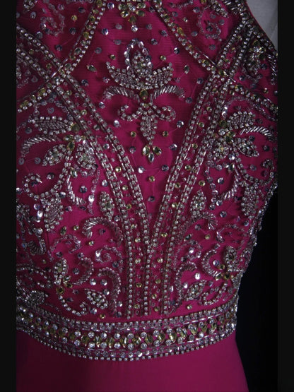 Vintage Mermaid 80s Scoop Hot Pink Backless Beads With Beaded Open Backs Long Prom Dresses Inspo Birthday Outfit Formal Gowns AS364