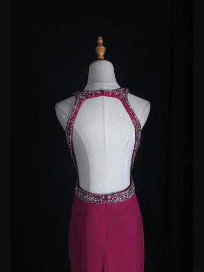 Vintage Mermaid 80s Scoop Hot Pink Backless Beads With Beaded Open Backs Long Prom Dresses Inspo Birthday Outfit Formal Gowns AS364