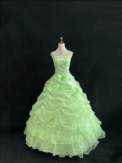 Beautiful Ball Gown Spaghetti Straps Green Poofy Long With Ruffled Tiered Quince Dress inspo Quinceanera Dresses Sweet 15 16 Outfits RB7818