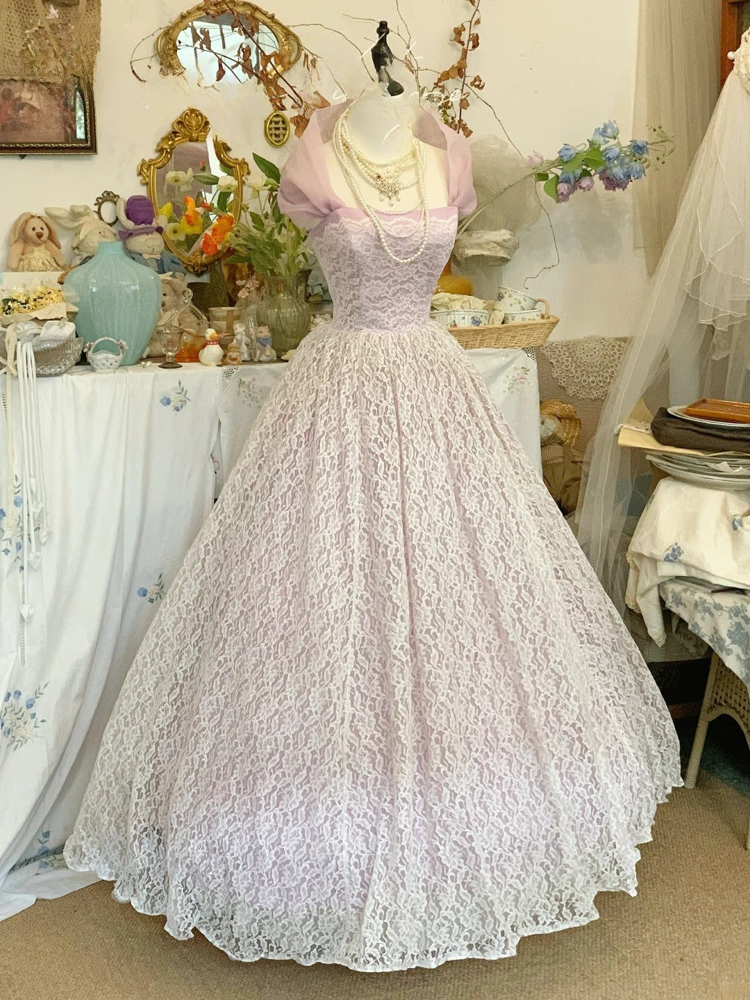Prom Dress Elegant Ball Gown Lilac Lace Floor Length Formal Evening Gown for Graduation Party RB9402