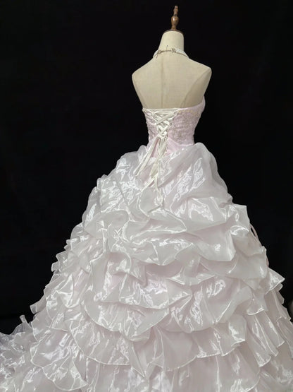 Beautiful Ball Gown Strapless Light Pink Poofy Long With Ruffled Tiered Quince Dress inspo Quinceanera Dresses Sweet 15 16 Outfits RB7819