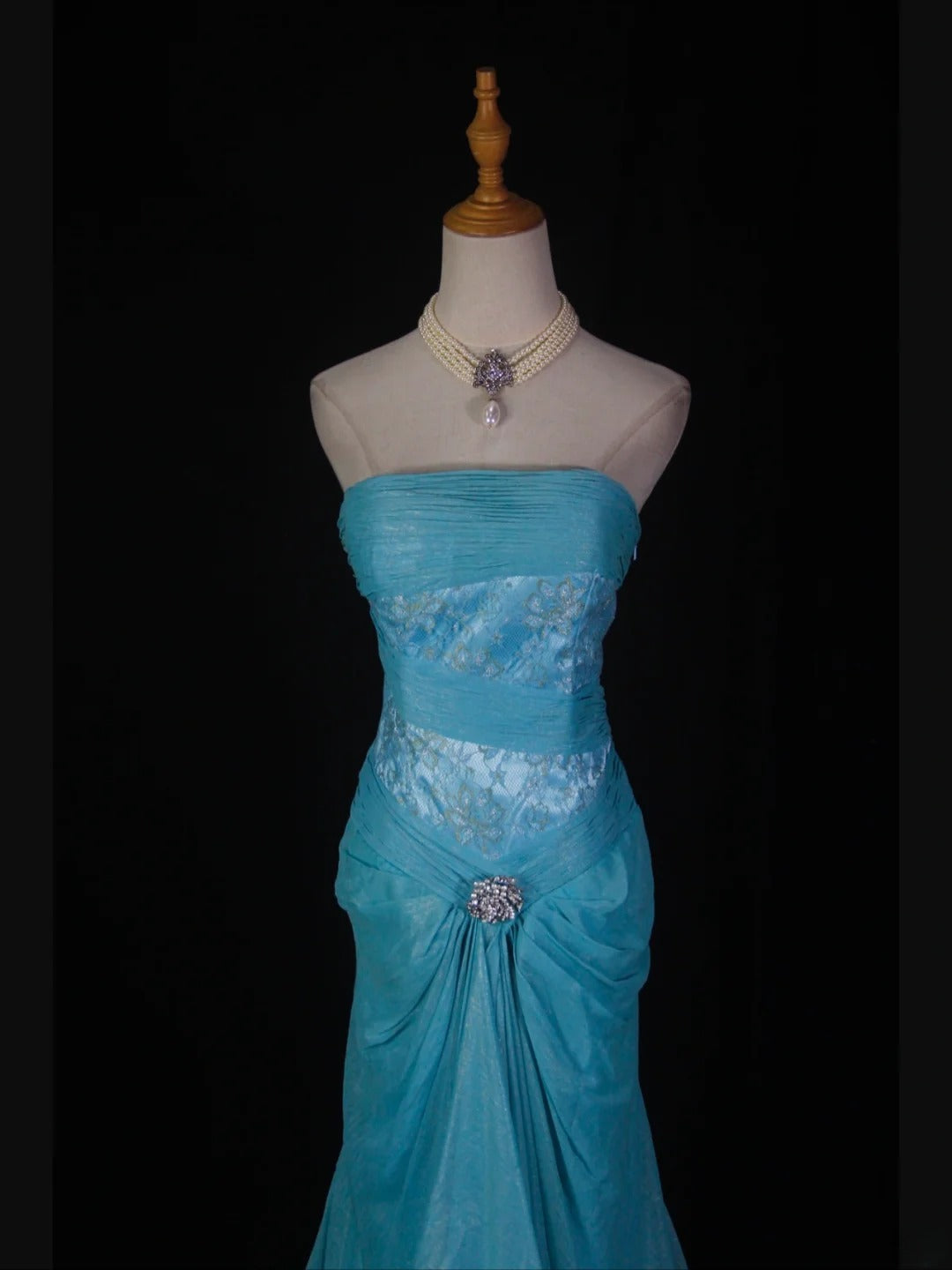 Retro 1950s Mermaid Strapless Blue Chiffon With Beads Lace Long Prom Dresses Inspo 22th Birthday Outfit Formal Gown AS366