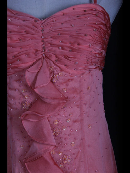 Retro 60s High Low Spaghetti Straps Pink Chiffon With Beads Prom Dresses Inspo 22th Birthday Outfit Formal Gown AS367