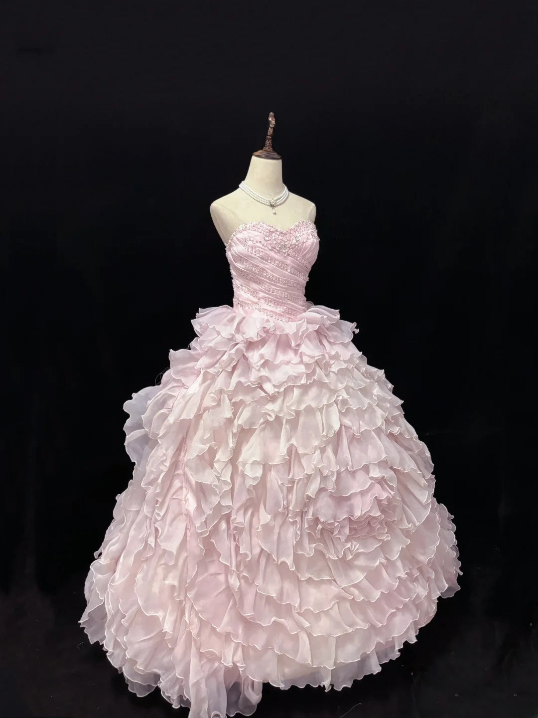 Beautiful Ball Gown Sweetheart Pink Poofy Long With Ruffled Tiered Chiffon Quince Dress inspo Quinceanera Dresses Sweet 15 16 Outfits RB7821
