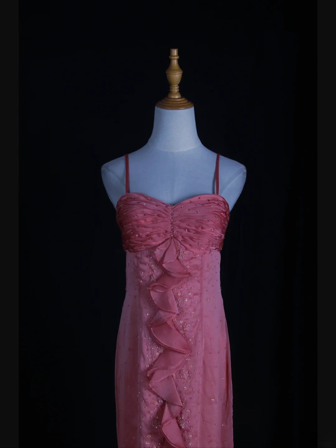Retro 60s High Low Spaghetti Straps Pink Chiffon With Beads Prom Dresses Inspo 22th Birthday Outfit Formal Gown AS367