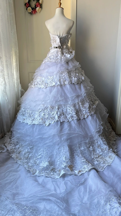 Cute Sweet 16 Dress Long Strapless Lilac With Tiered Layers Lace Ball Gown Sweet Sixteen Party Birthday Dresses RC0690
