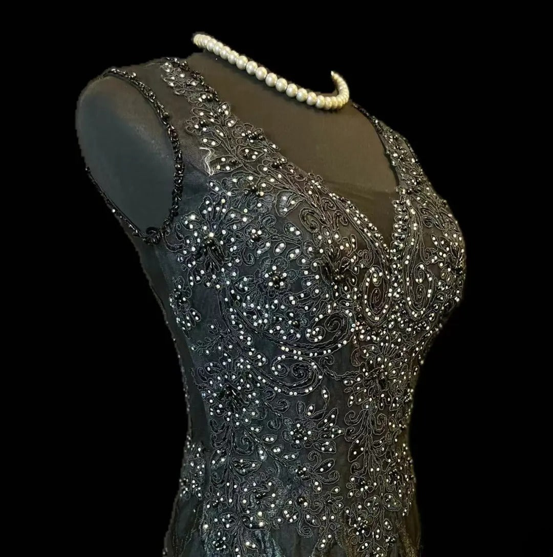 Vintage Prom Dresses Mermaid V Neck Black Tulle 1950s Retro Classy Long Party Formal Outfits RB6189