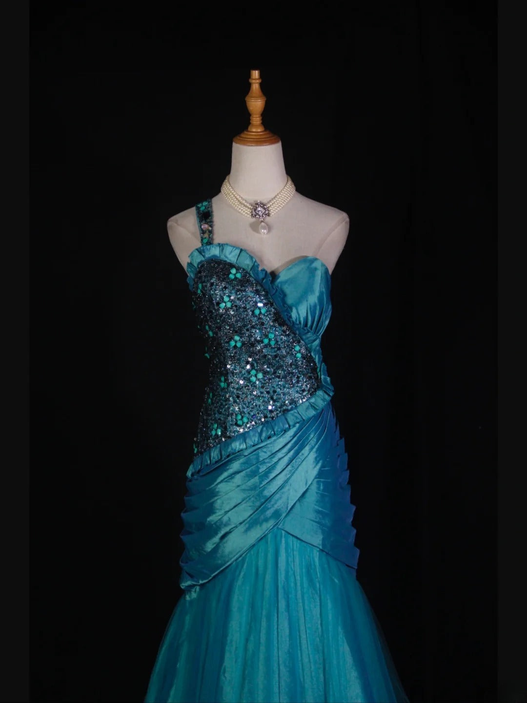 Vintage Mermaid One Shoulder 1950s With Pleated Ruffled Taffeta Bodice Long Prom Dresses Inspo 19th Birthday Outfit Formal Gown AS368